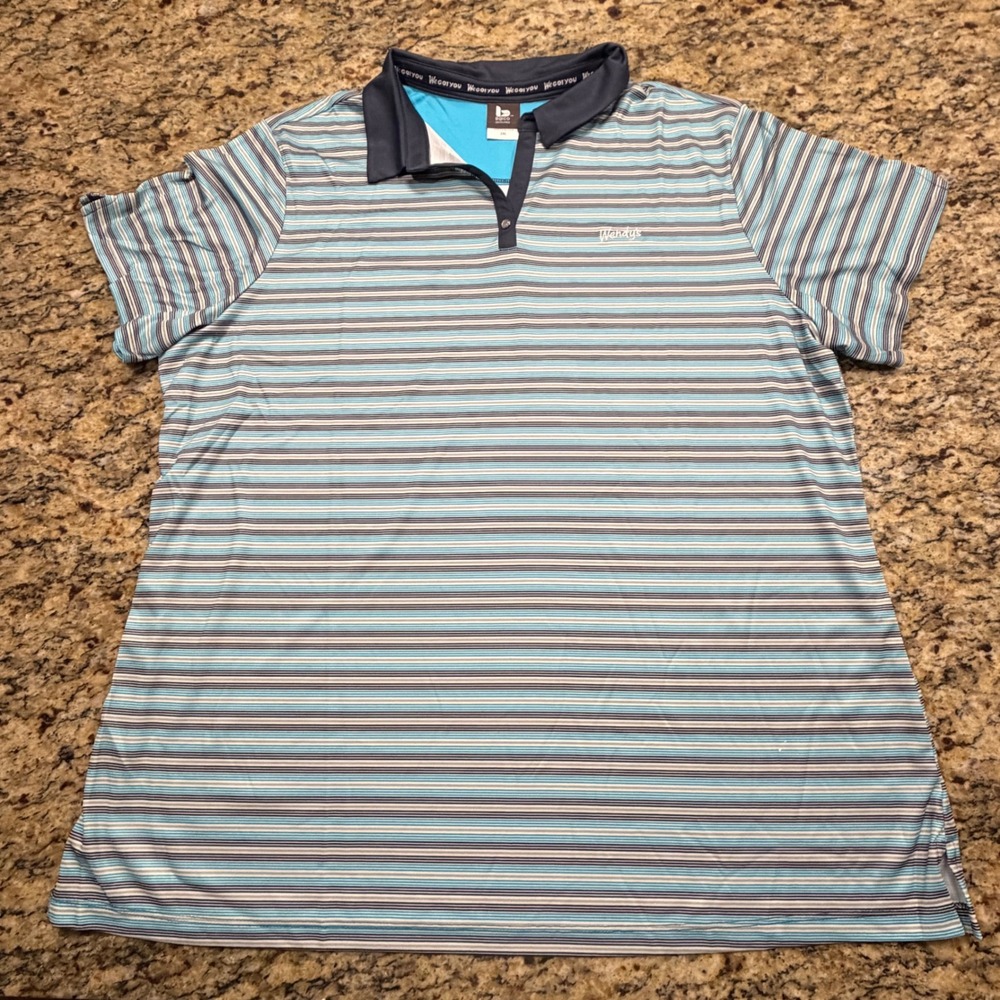 Barco Uniforms Wendys Polo Shirt Mens 2XL Blue Striped Short Sleeve Employee v
